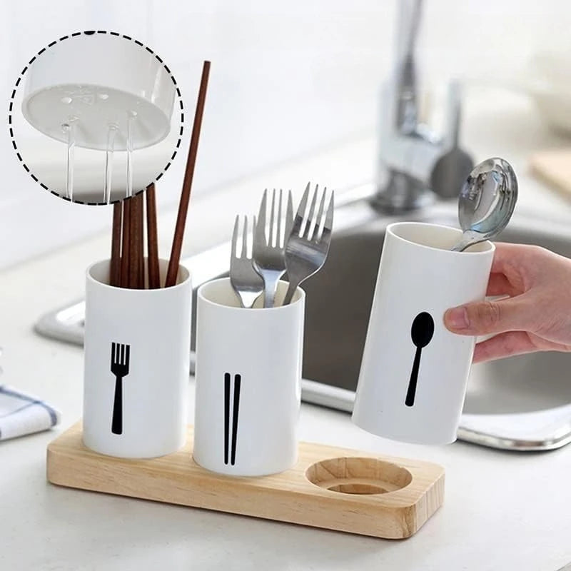 Kitchen Utensil Organizer with Drainage – Spoon, Fork & Chopstick Holder