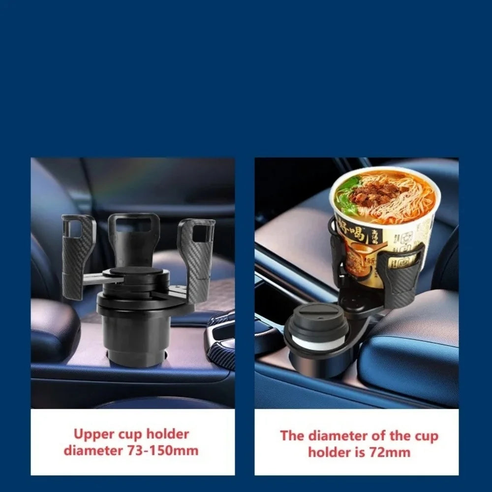 Adjustable Dual Car Cup Holder Expander – Rotating Storage Organizer