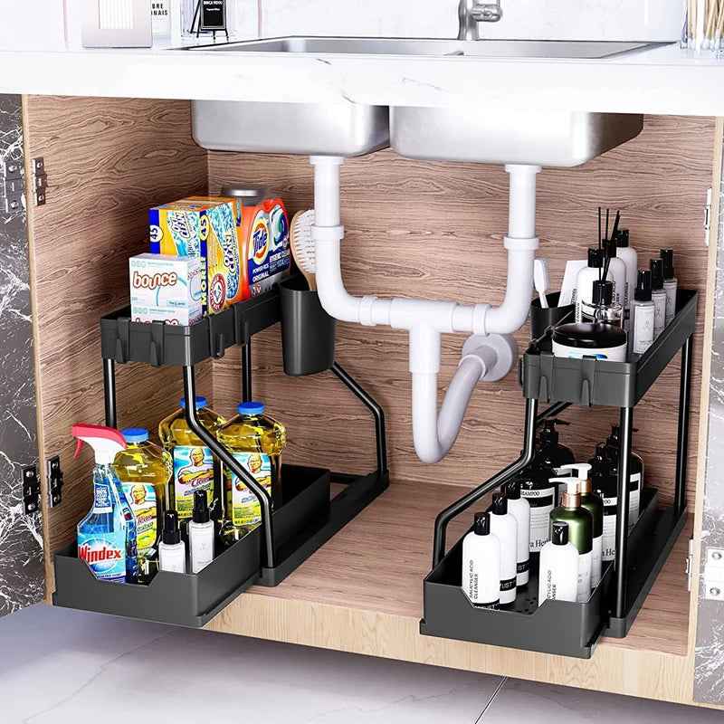 2-Tier Under-Sink Organizer – Pull-Out Storage Rack
