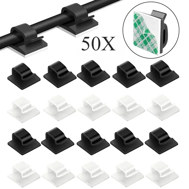 Self-Adhesive Cable Organizer Clips – Wire Management Holders for Home & Office