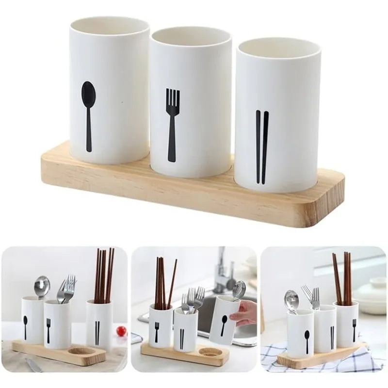 Kitchen Utensil Organizer with Drainage – Spoon, Fork & Chopstick Holder